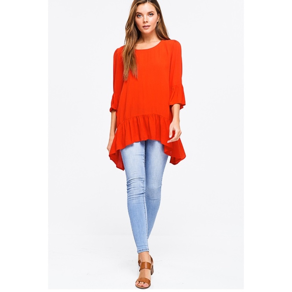 NWT Ruffled Round Neck Boho Tunic Top - Picture 1 of 8